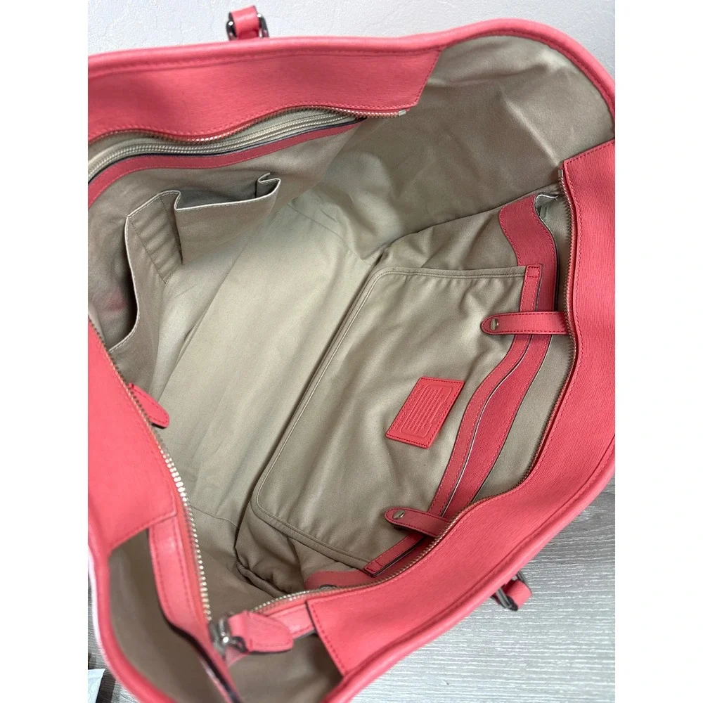 Coach Metro Tote Coral Pink Crossgrain Leather Shoulder Carryall Bag Work Laptop